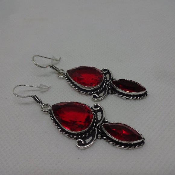 Gorgeous "RUBY" Handmade Sterling Dangle Earrings #240A - Picture 1 of 3